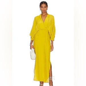 SWF Plunge Maxi Dress Citrus Chaos Yellow Size M  Kimono Style, Chic Resortwear